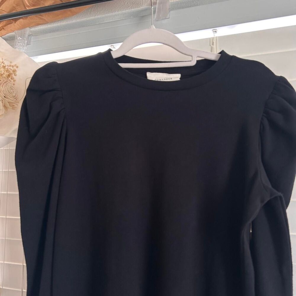 Pomander Place black puff sleeve knit mini dress quiet luxury minimalist small - Picture 4 of 7